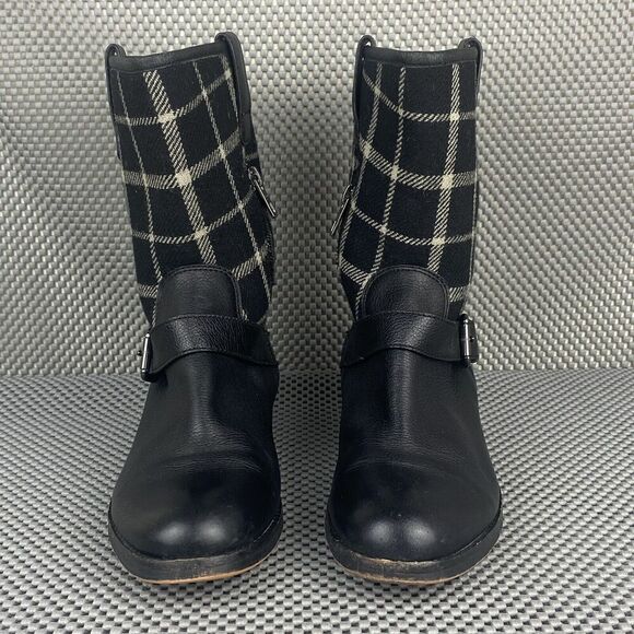 Coach Mackie Boots Womens 5 B Black Leather Wool Neoprene Plaid Mid Calf Casual - Picture 6 of 13